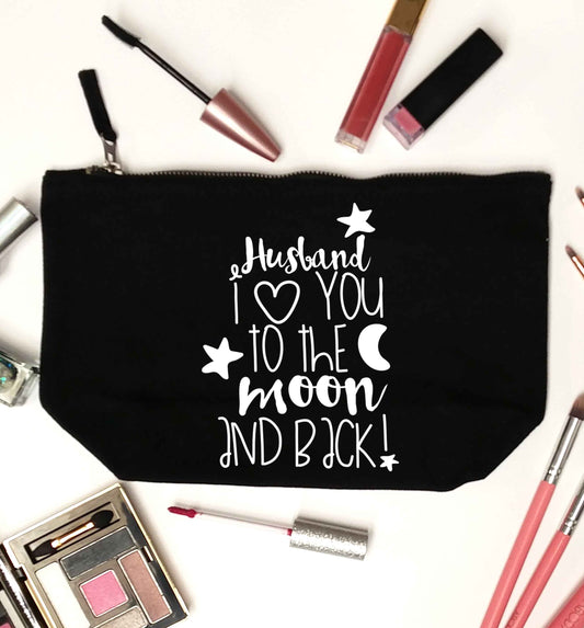 Husband I love you to the moon and back black makeup bag