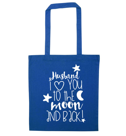 Husband I love you to the moon and back blue tote bag