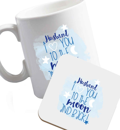 10 oz Favourite Type Pan Pancake ceramic mug and coaster set right handed