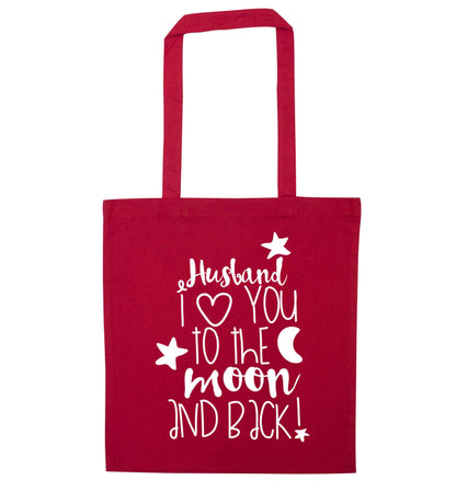 Husband I love you to the moon and back red tote bag