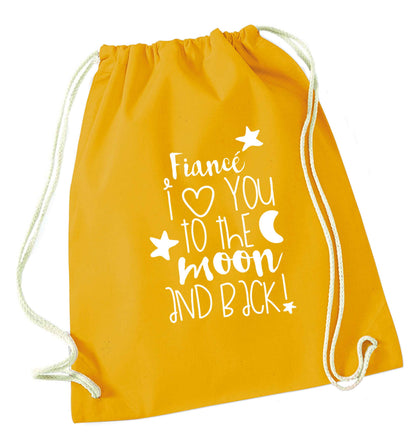 Fiancé I love you to the moon and back mustard drawstring bag