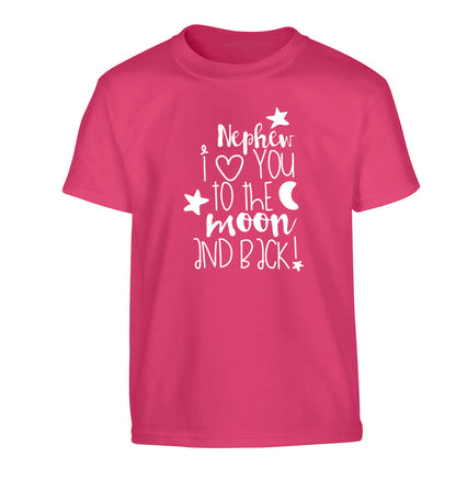 Nephew I love you to the moon and back Children's pink Tshirt 12-14 Years