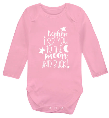 Nephew I love you to the moon and back Baby Vest long sleeved pale pink 6-12 months