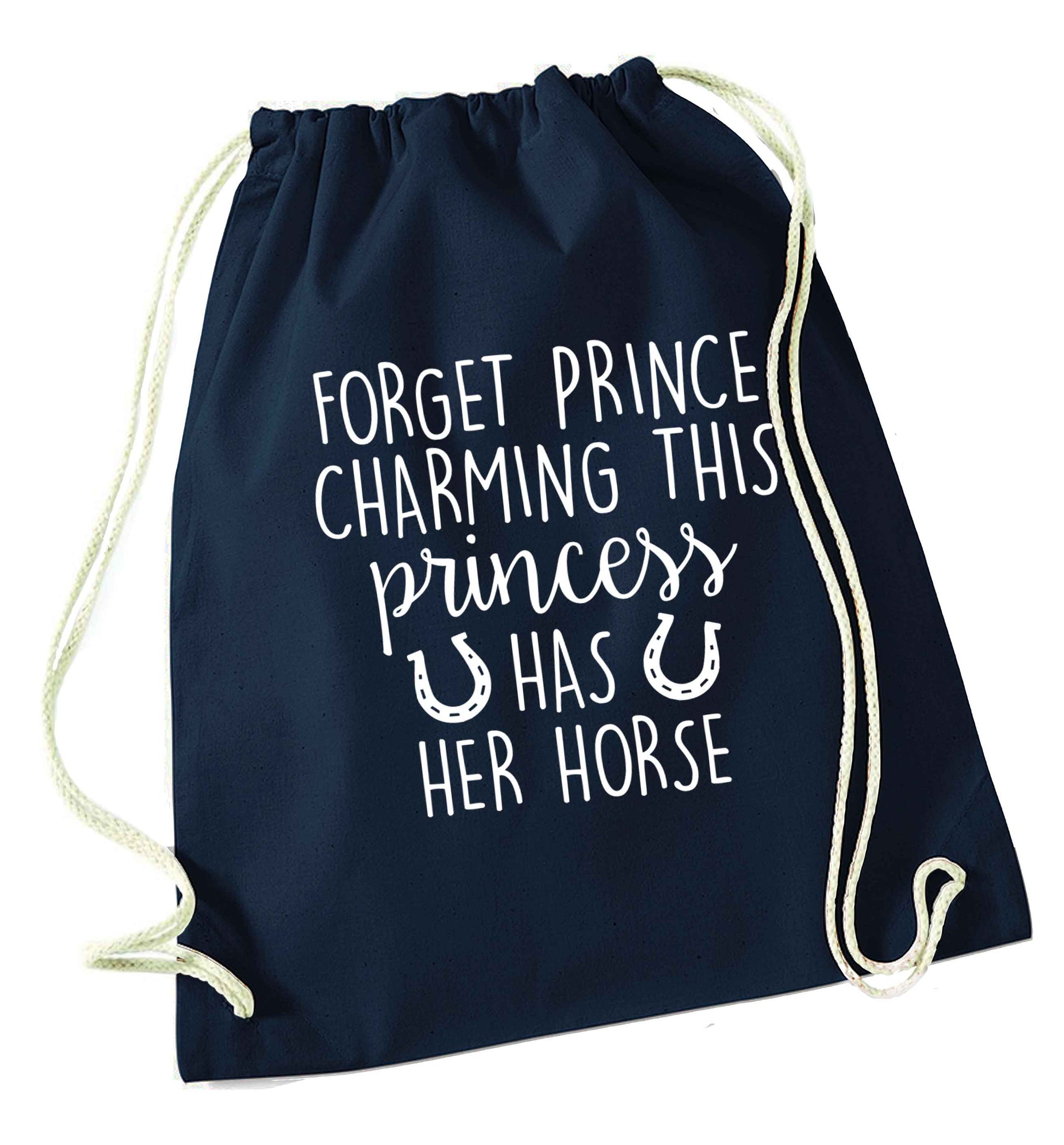 Forget prince charming this princess has her horse navy drawstring bag