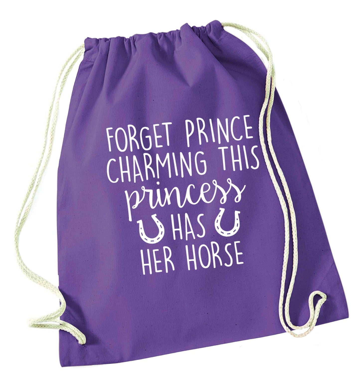 Forget prince charming this princess has her horse purple drawstring bag