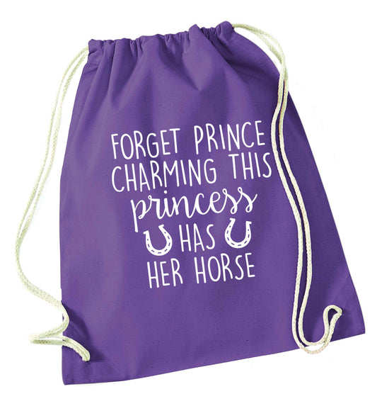 Forget prince charming this princess has her horse purple drawstring bag