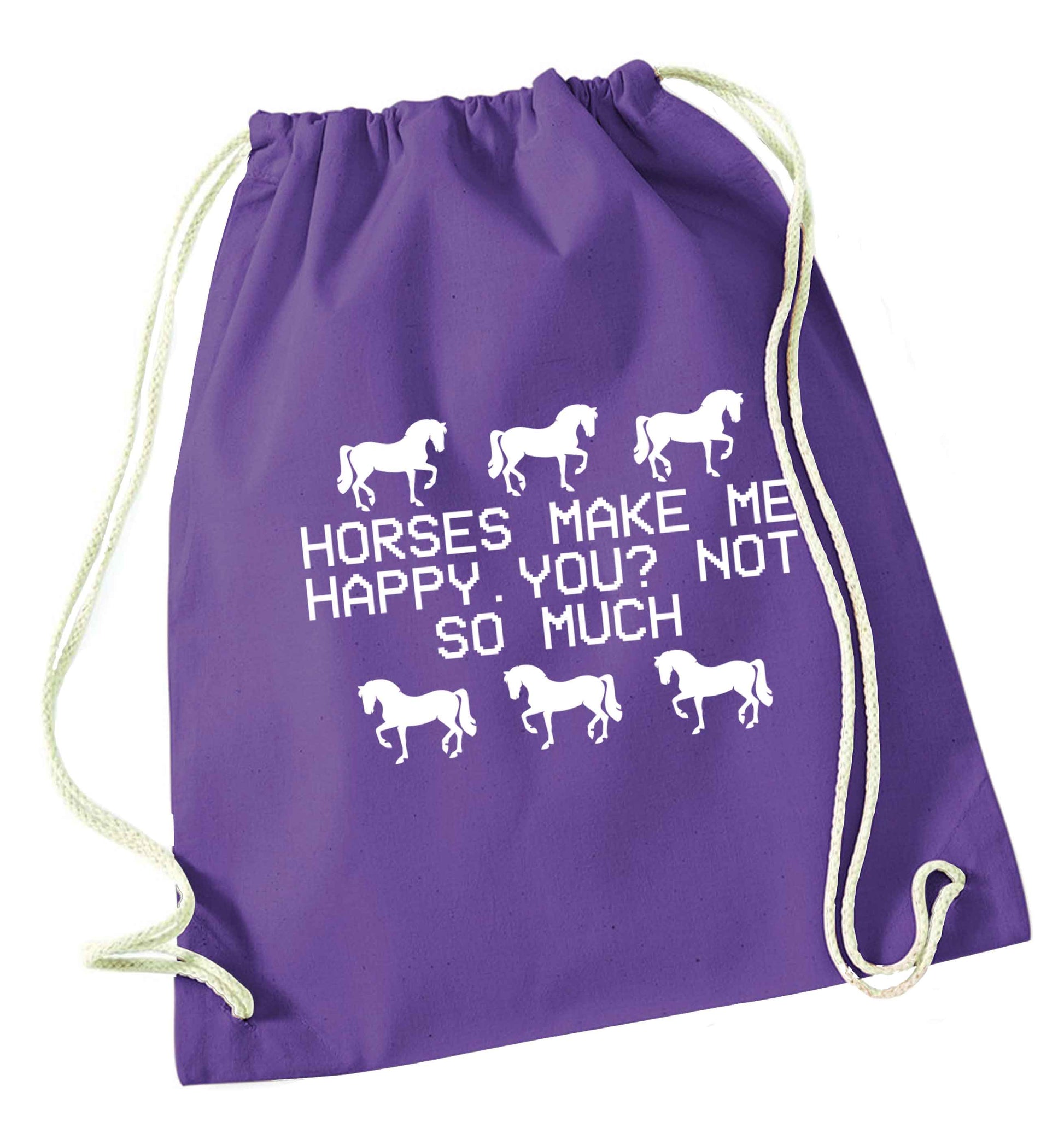 Horses make me happy, you not so much purple drawstring bag