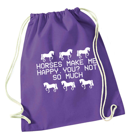 Horses make me happy, you not so much purple drawstring bag