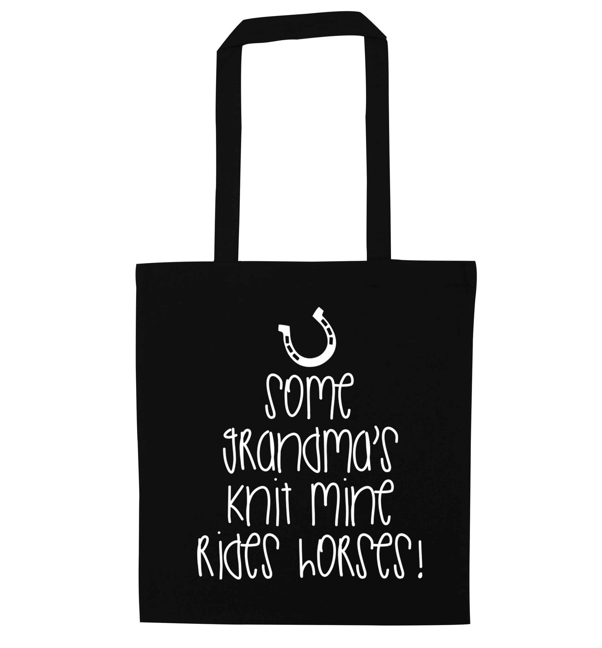 Some grandma's knit mine rides horses black tote bag
