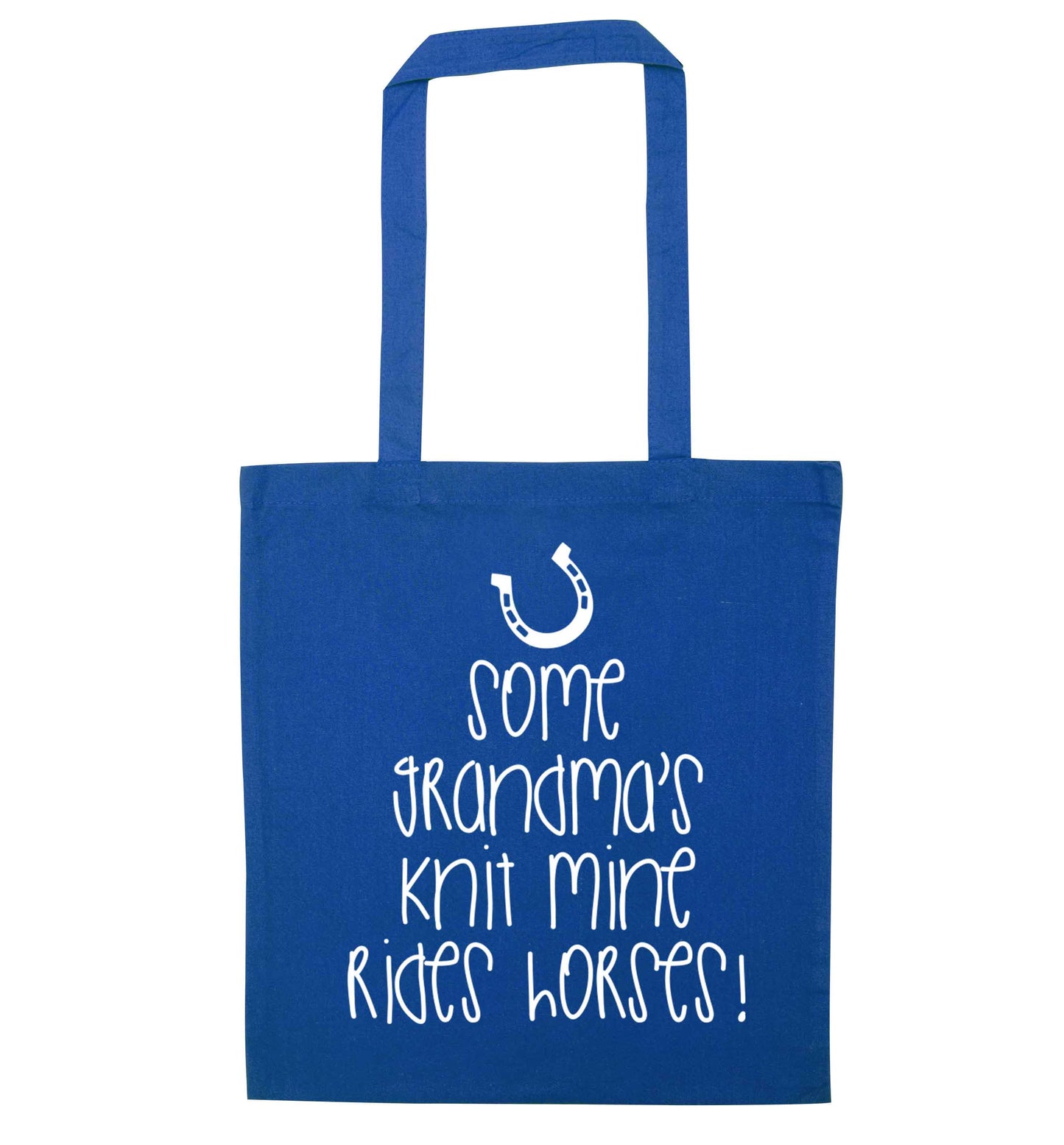 Some grandma's knit mine rides horses blue tote bag