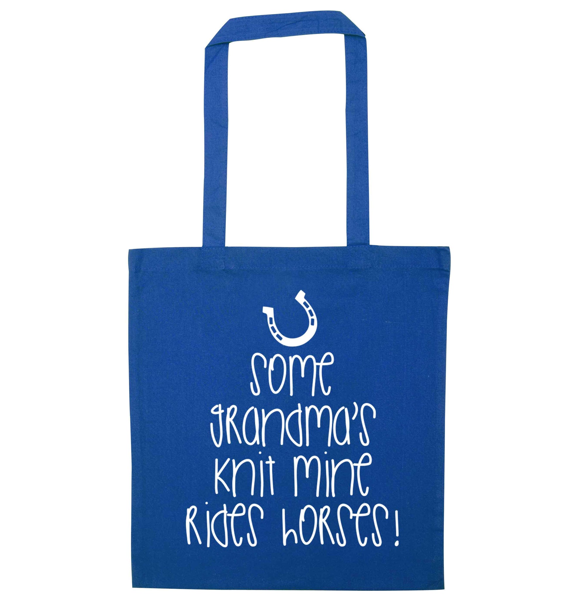 Some grandma's knit mine rides horses blue tote bag