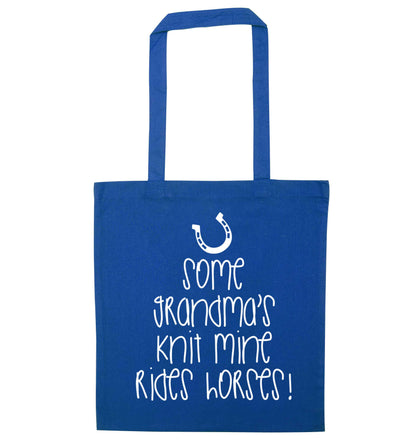 Some grandma's knit mine rides horses blue tote bag
