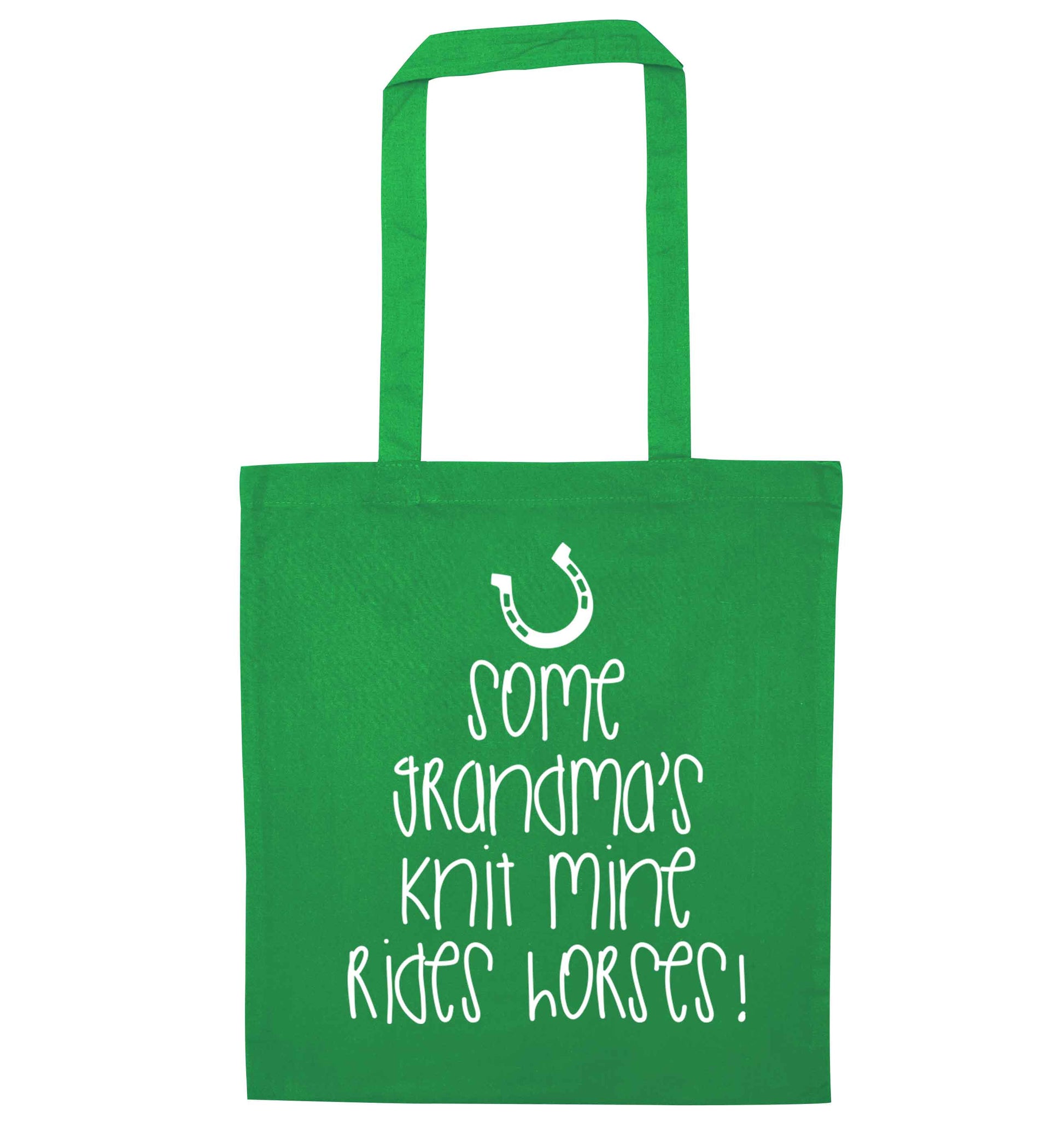 Some grandma's knit mine rides horses green tote bag