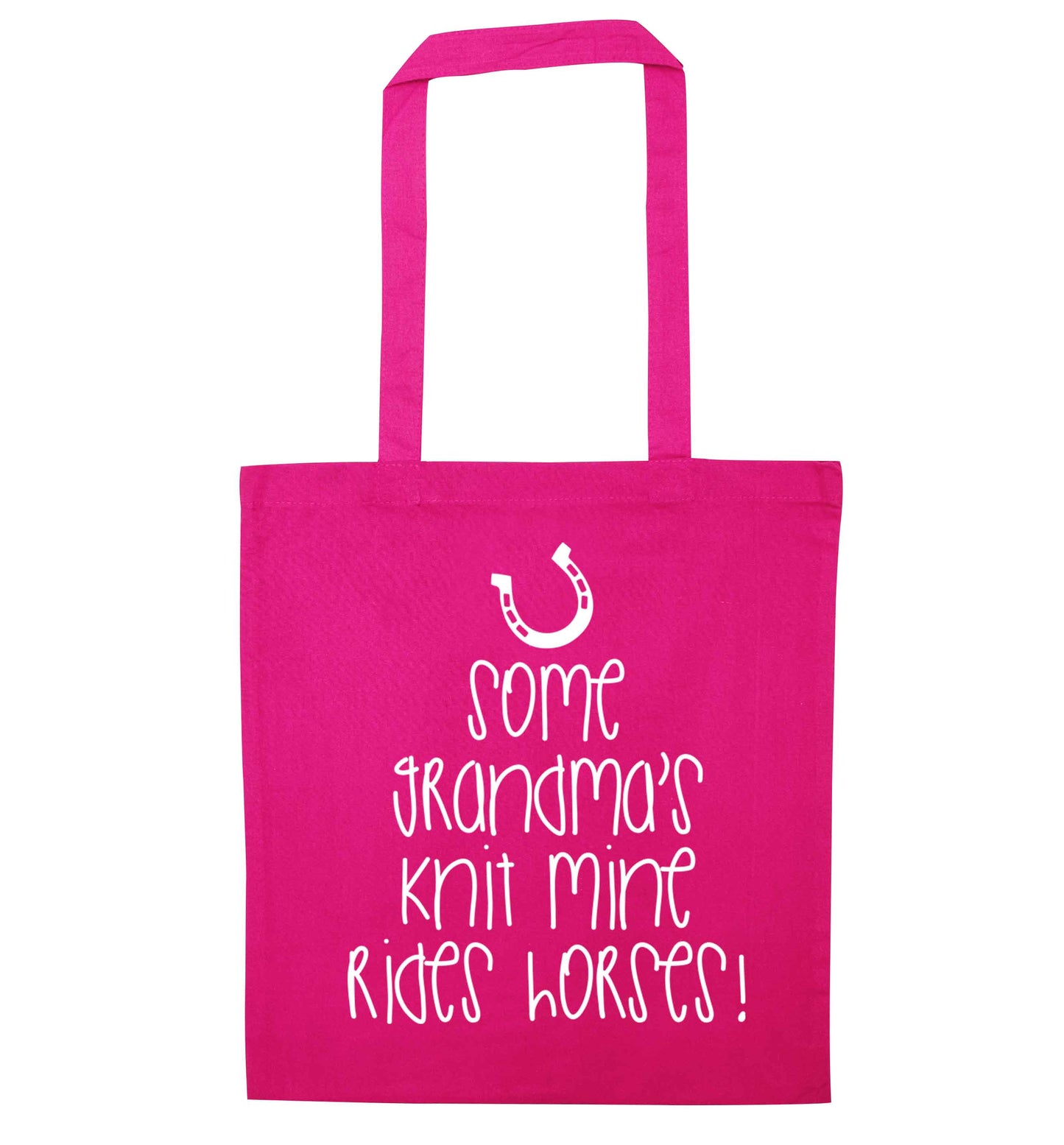 Some grandma's knit mine rides horses pink tote bag