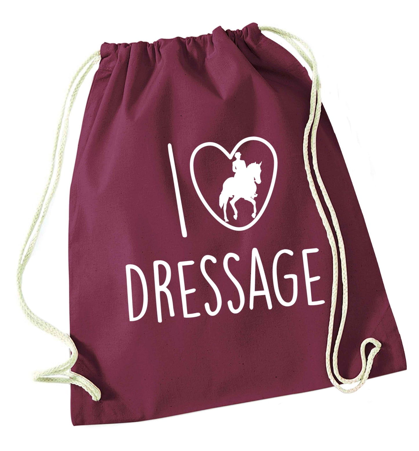 I love dressage maroon drawstring bag