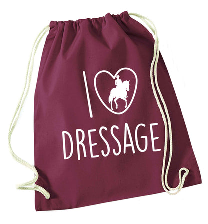 I love dressage maroon drawstring bag