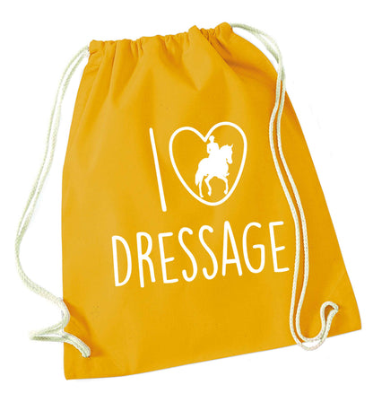 I love dressage mustard drawstring bag
