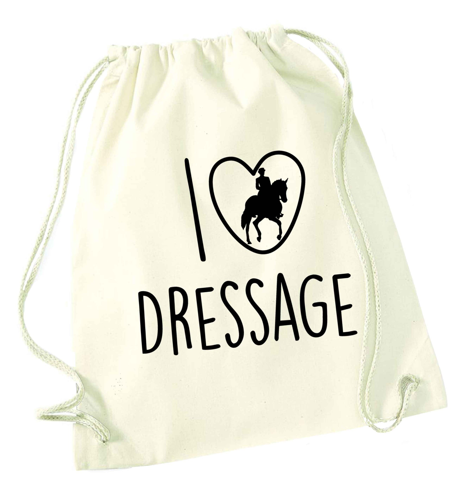 I love dressage natural drawstring bag