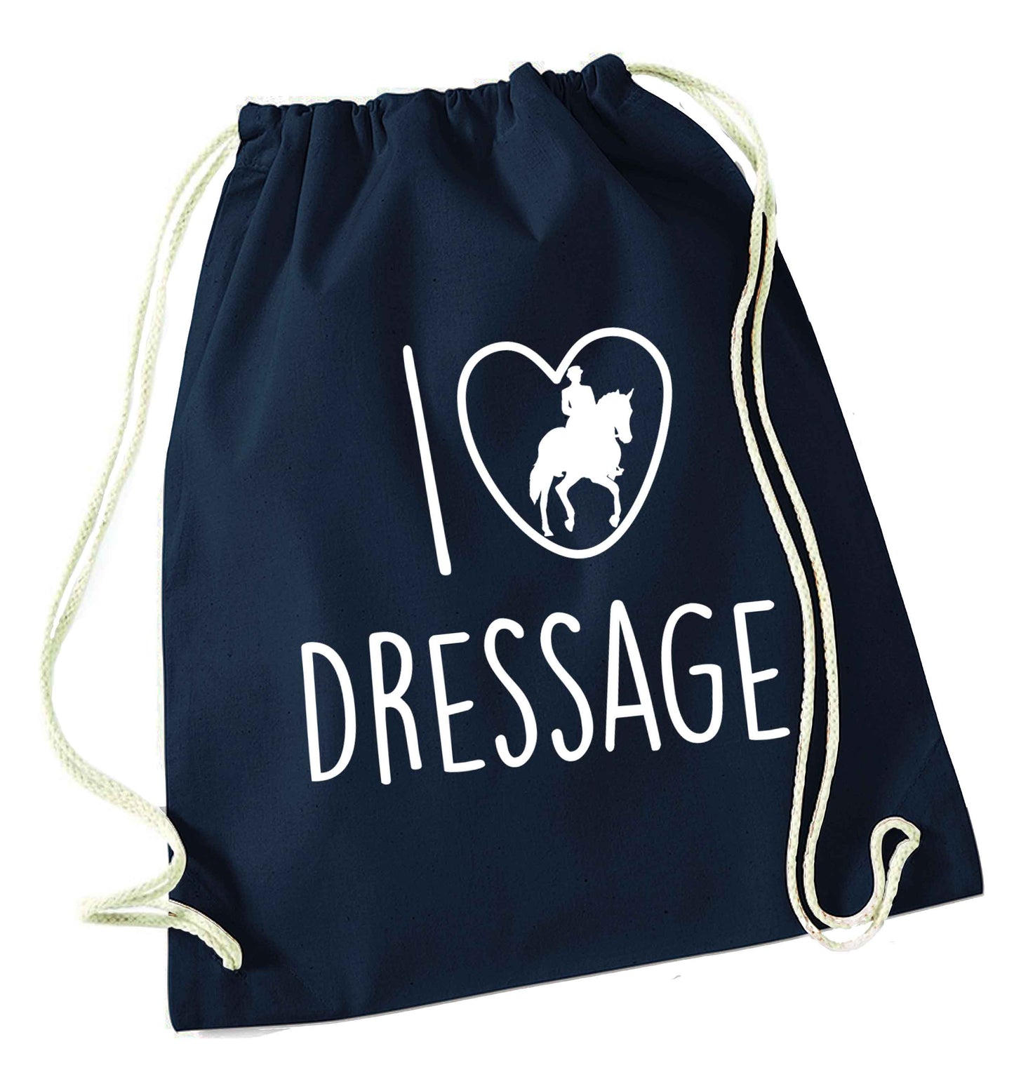 I love dressage navy drawstring bag