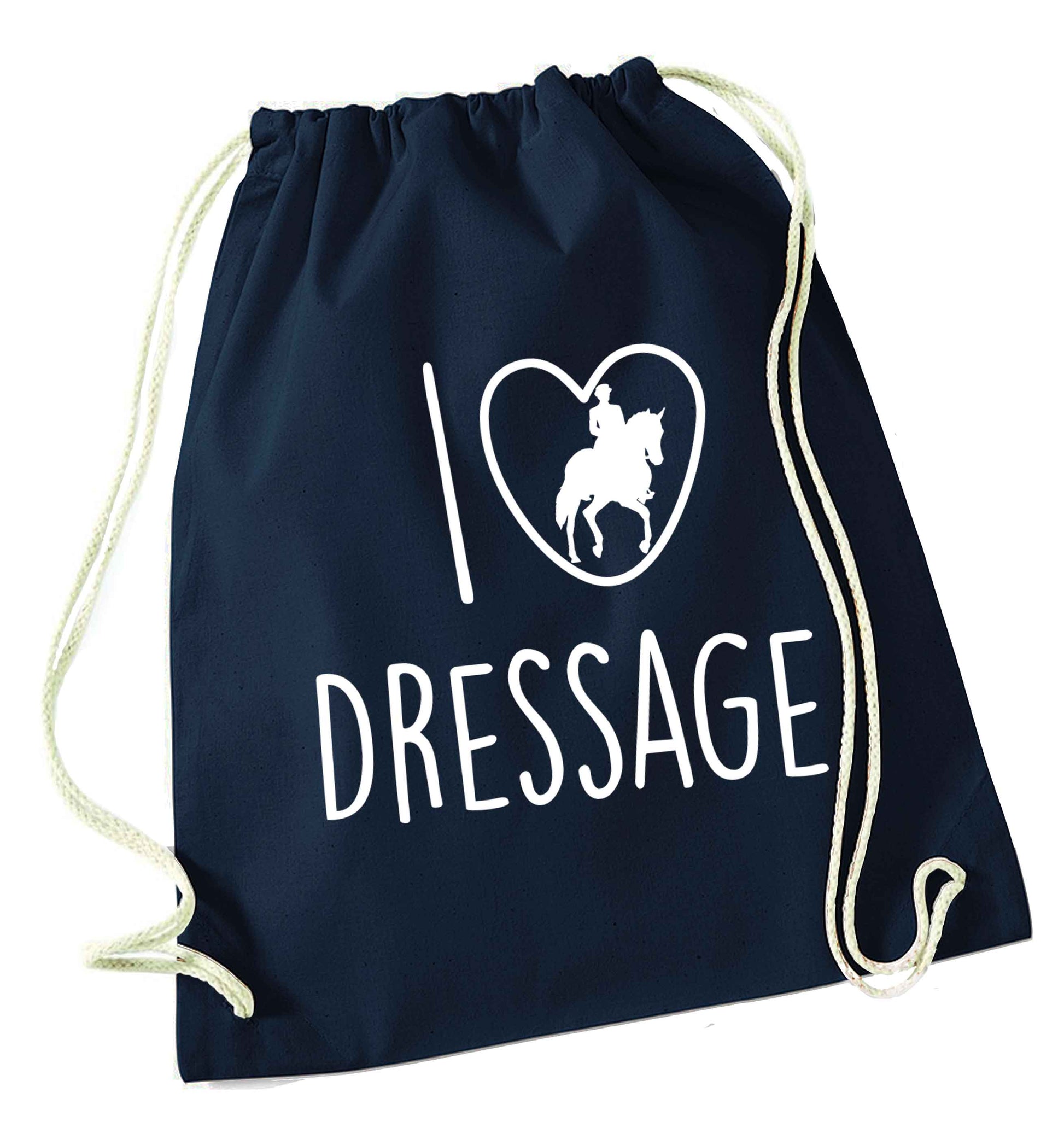 I love dressage navy drawstring bag