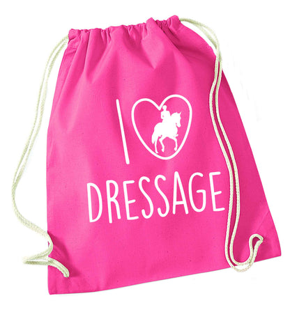 I love dressage pink drawstring bag