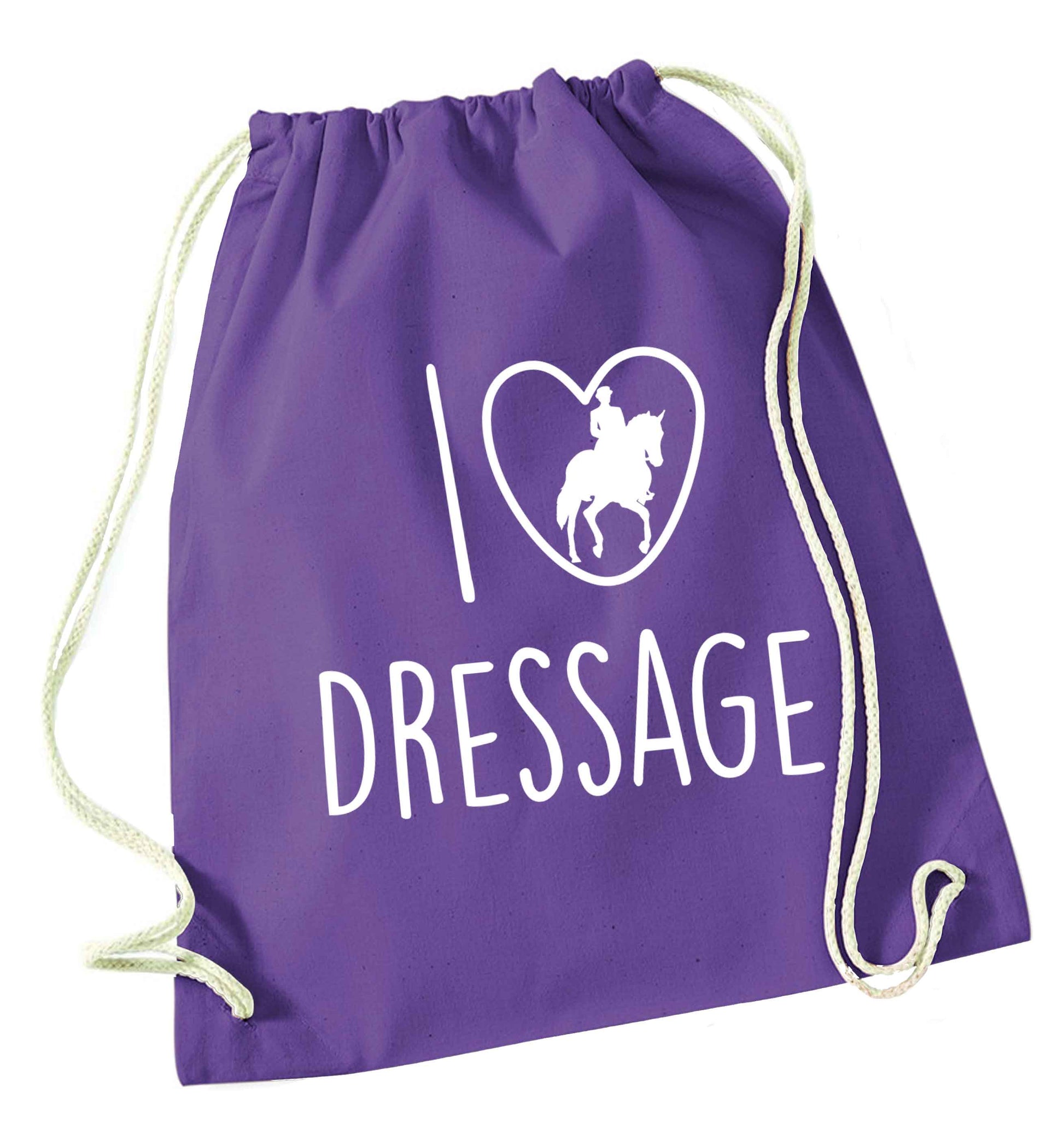 I love dressage purple drawstring bag