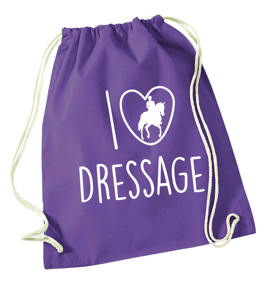 I love dressage purple drawstring bag