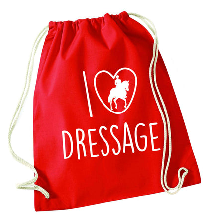 I love dressage red drawstring bag 