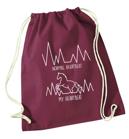 Horse - Normal heartbeat my heartbeat maroon drawstring bag
