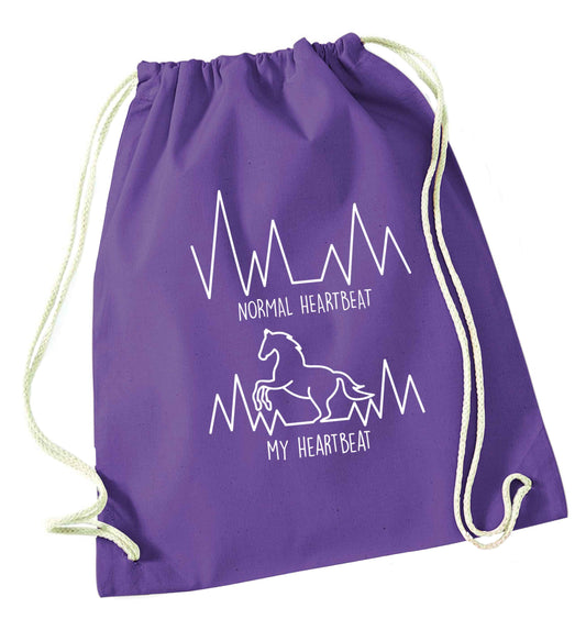 Horse - Normal heartbeat my heartbeat purple drawstring bag