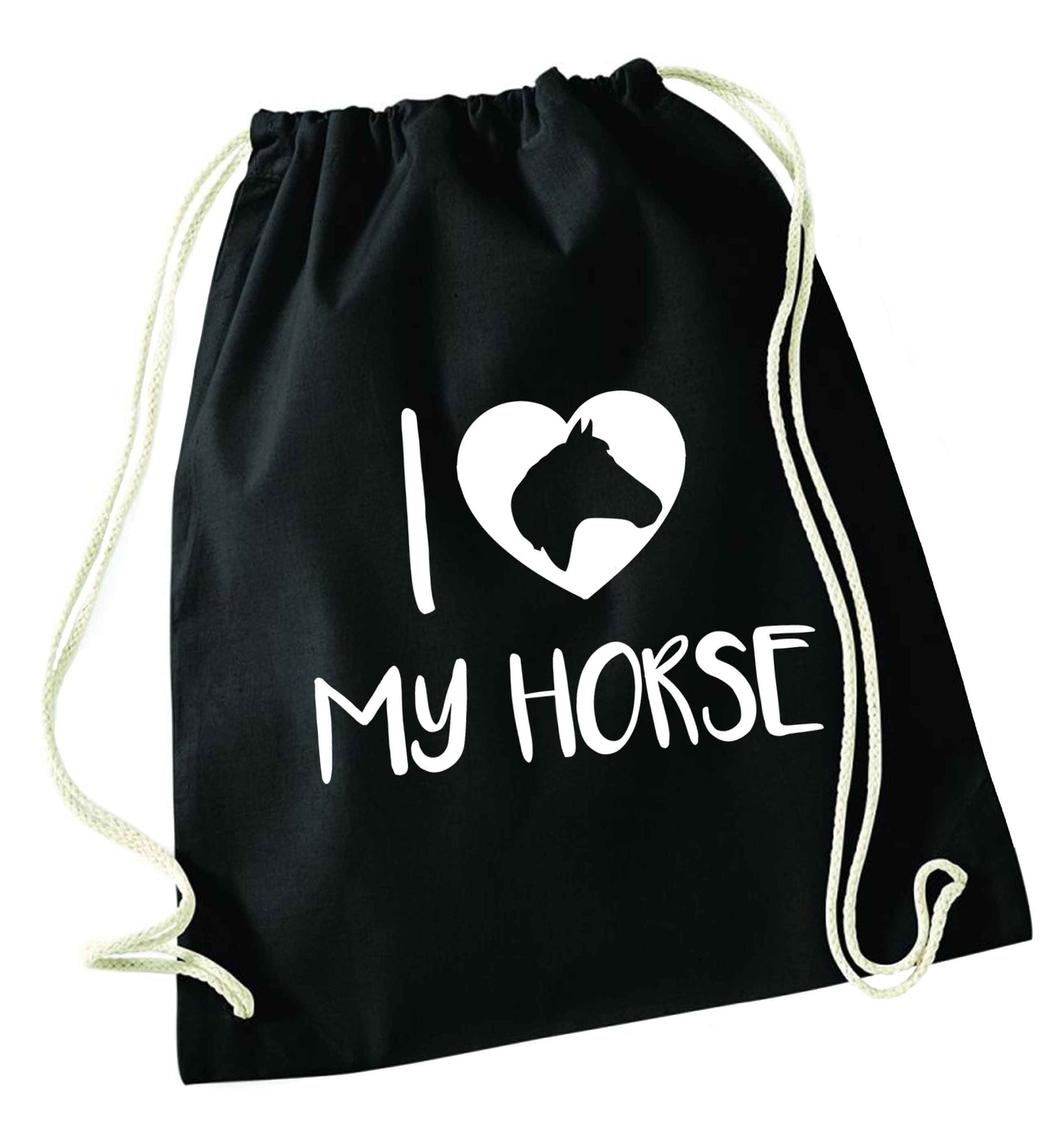 I love my horse black drawstring bag