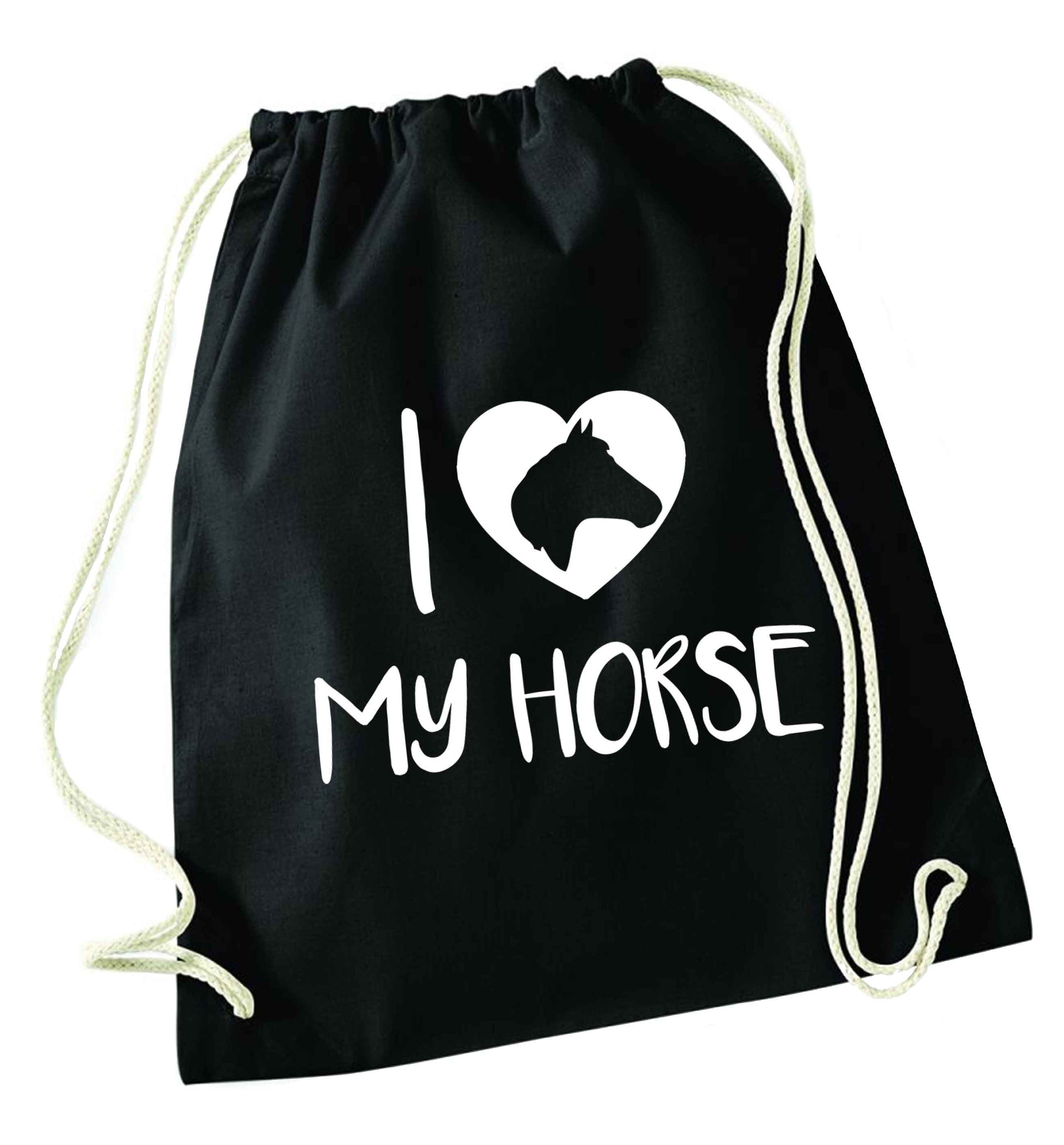 I love my horse black drawstring bag