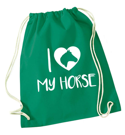 I love my horse green drawstring bag