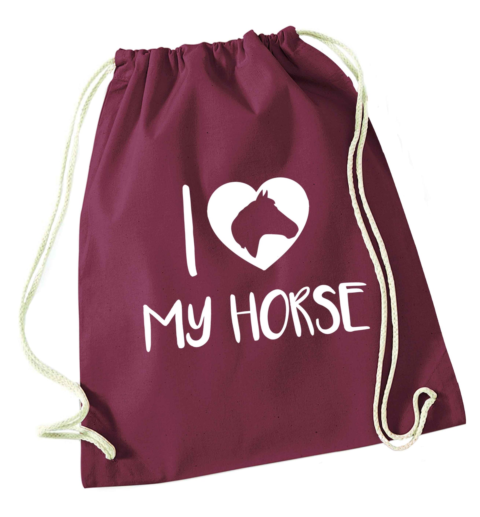 I love my horse maroon drawstring bag