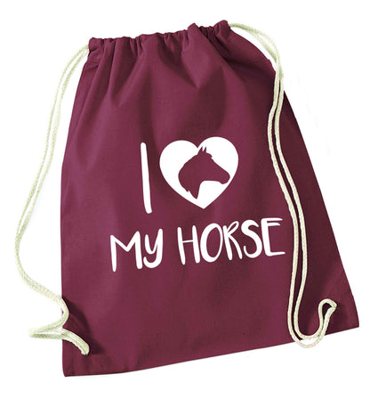 I love my horse maroon drawstring bag