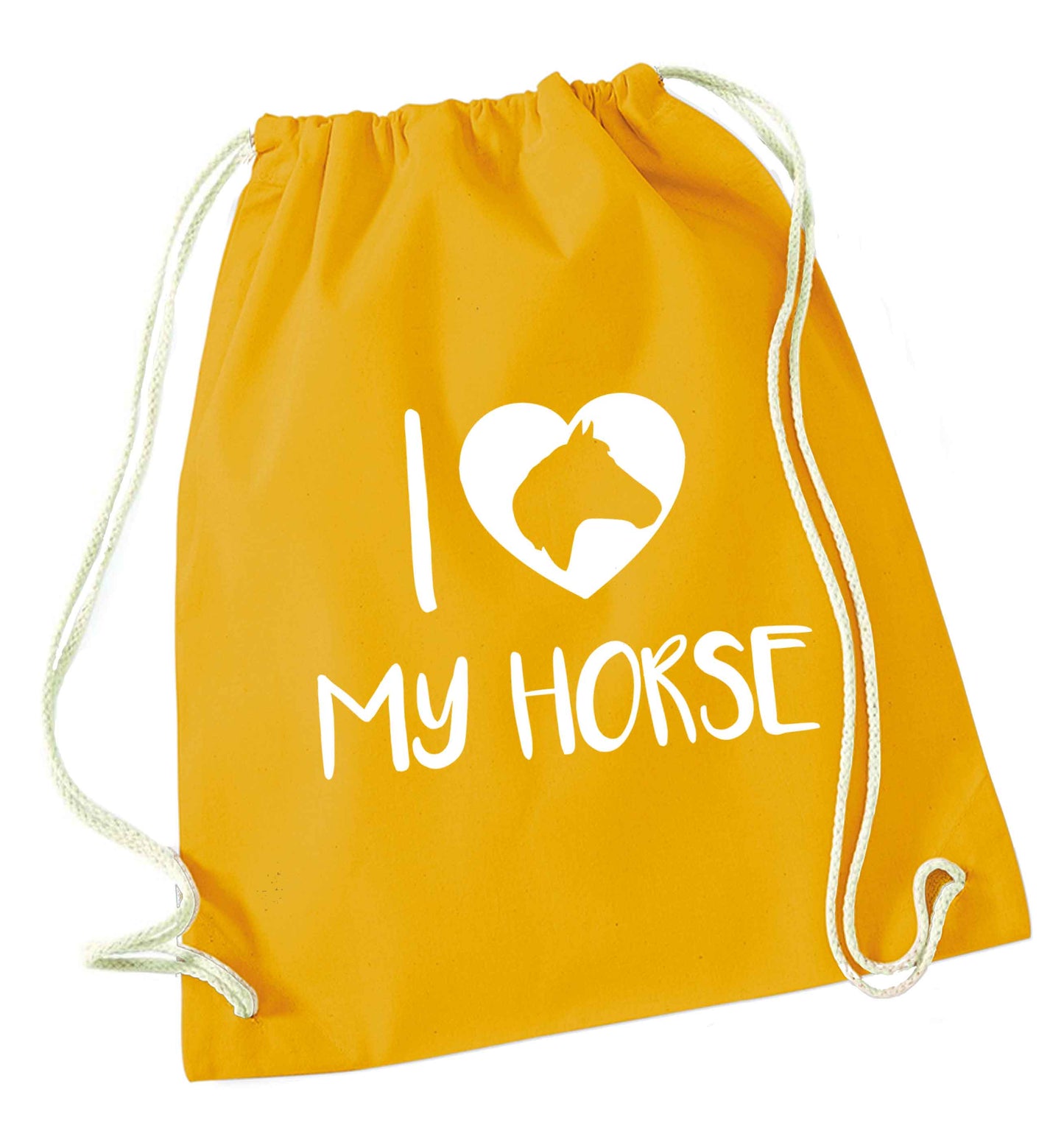 I love my horse mustard drawstring bag