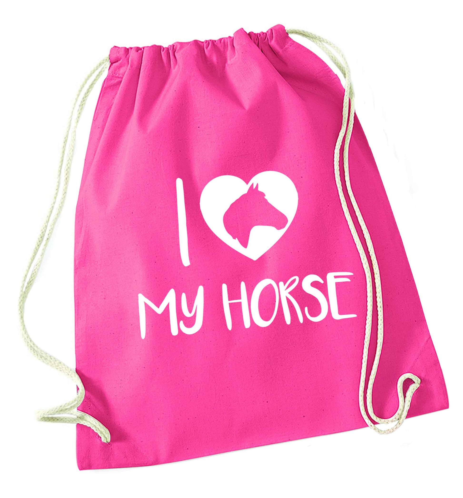 I love my horse pink drawstring bag