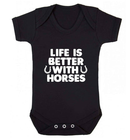 Life is better with horses baby vest black 18-24 months