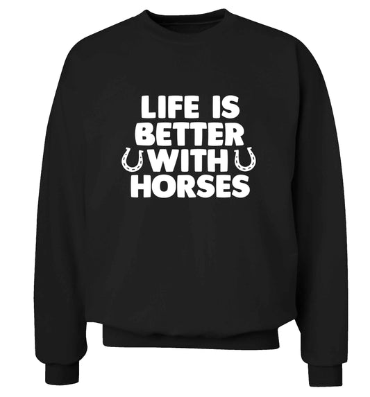 Life is better with horses adult's unisex black sweater 2XL