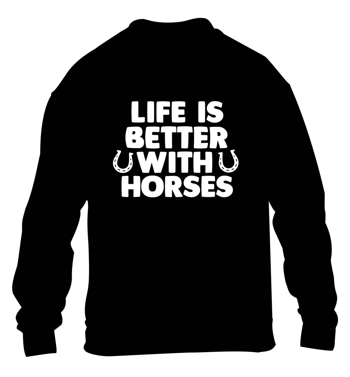 Life is better with horses children's black sweater 12-13 Years