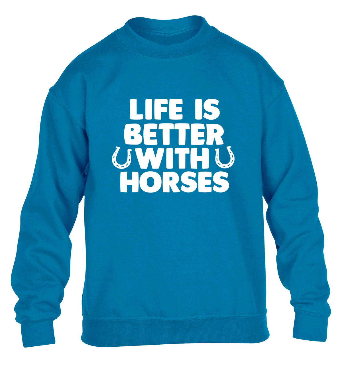 Life is better with horses children's blue sweater 12-13 Years