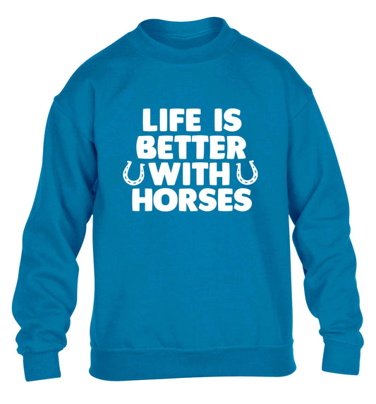 Life is better with horses children's blue sweater 12-13 Years