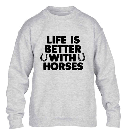 Life is better with horses children's grey sweater 12-13 Years