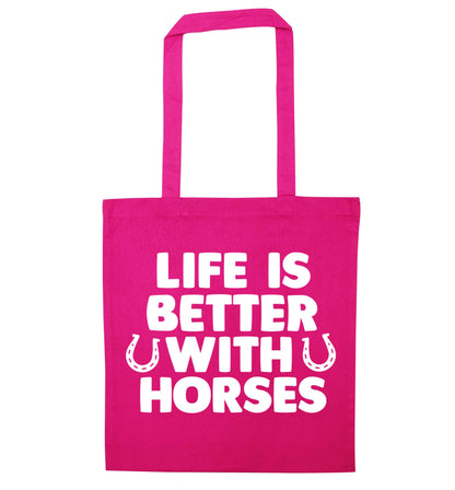 Life is better with horses pink tote bag