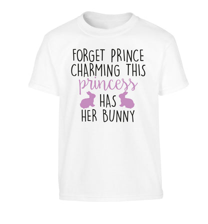 Forget prince charming this princess has her bunny Children's white Tshirt 12-14 Years