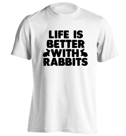 Life is better with rabbits adults unisex white Tshirt 2XL