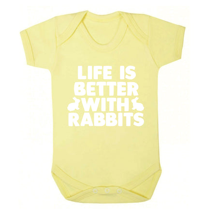Life is better with rabbits Baby Vest pale yellow 18-24 months