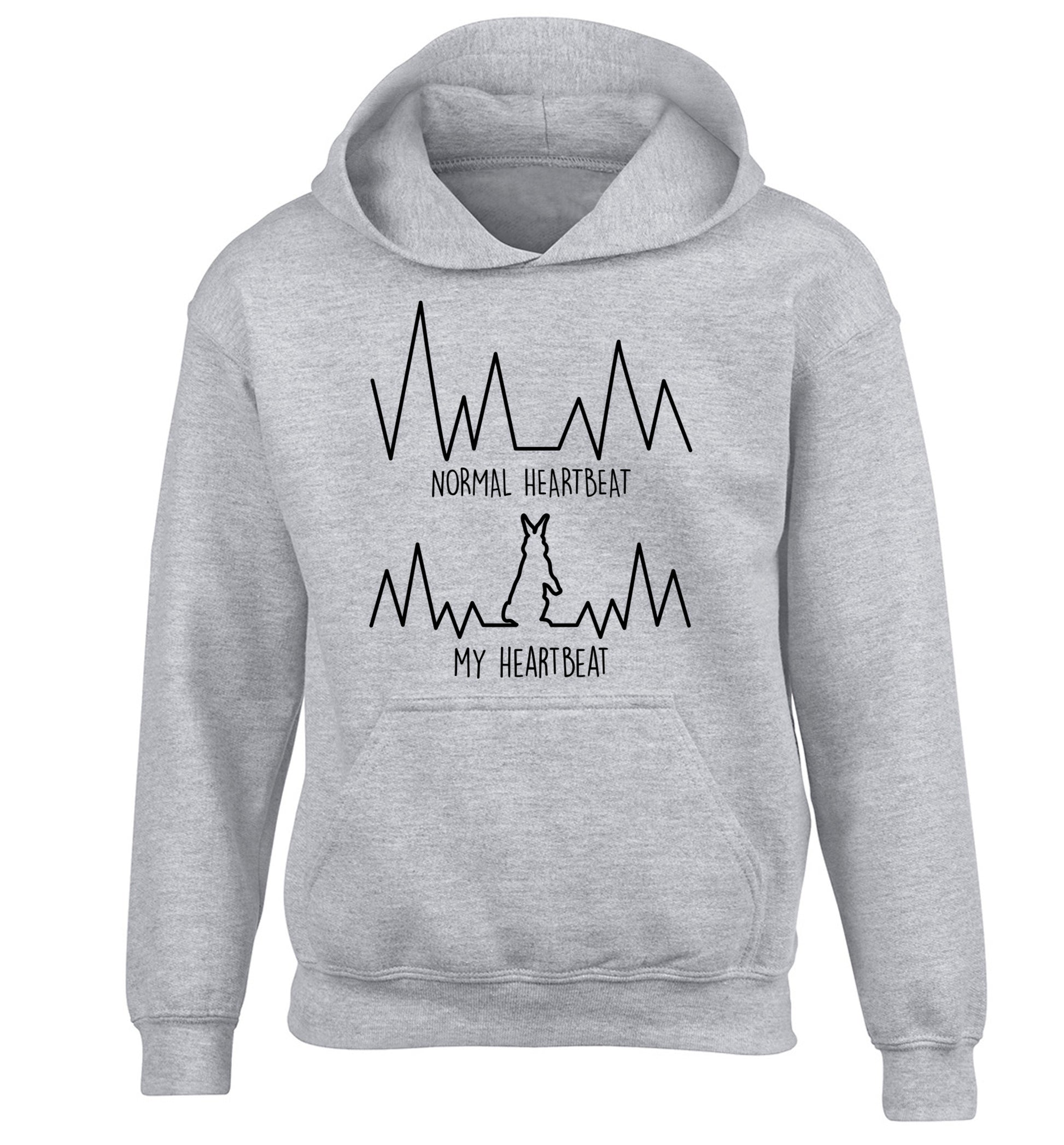 Normal heartbeat, my heartbeat rabbit lover children's grey hoodie 12-14 Years