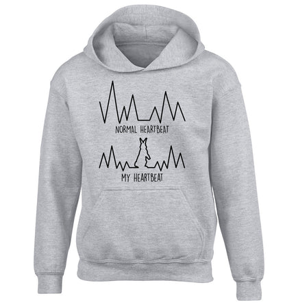 Normal heartbeat, my heartbeat rabbit lover children's grey hoodie 12-14 Years