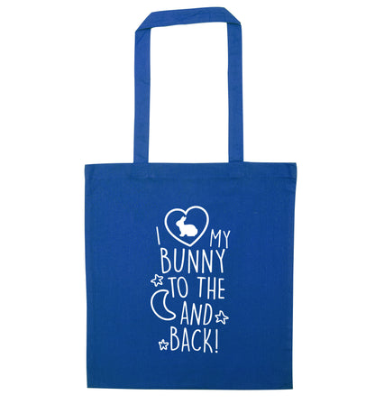 I love my bunny to the moon and back blue tote bag